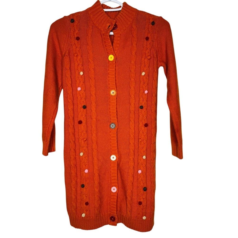 Gymboree Girls Orange Button Down Sweater Dress Sz 7-8 Long Sleeve Cable Knit